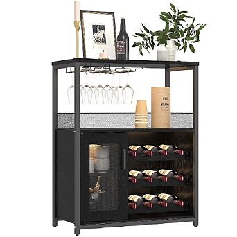 Wine & Coffee Bar Cabinet with Detachable Rack, Adjustable Shelves & Glass Holders for Kitchen