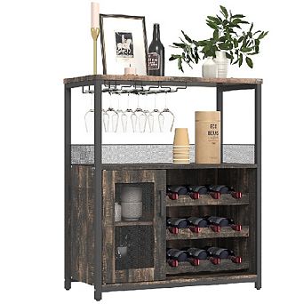 Wine & Coffee Bar Cabinet with Detachable Rack, Adjustable Shelves & Glass Holders for Kitchen