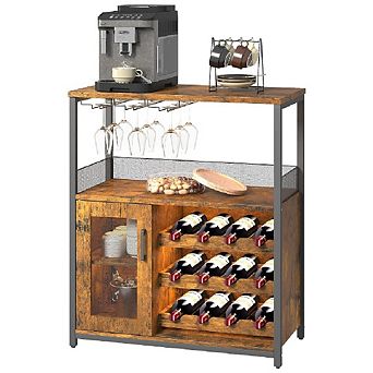 Wine & Coffee Bar Cabinet with Detachable Rack, Adjustable Shelves & Glass Holders for Kitchen