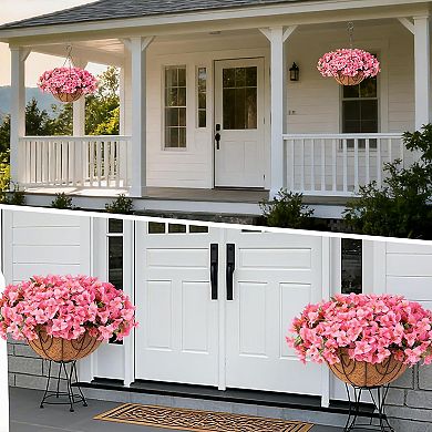 2-Pack Artificial Bougainvillea in Baskets, Outdoor Hanging Flowers for Porch & Patio Decor