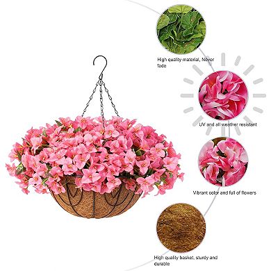 2-Pack Artificial Bougainvillea in Baskets, Outdoor Hanging Flowers for Porch & Patio Decor