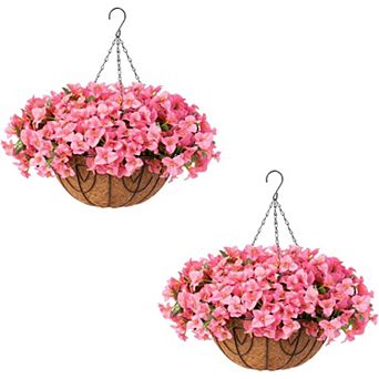 2-Pack Artificial Bougainvillea in Baskets, Outdoor Hanging Flowers for Porch & Patio Decor