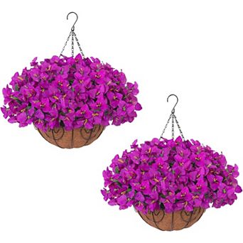 2-Pack Artificial Bougainvillea in Baskets, Outdoor Hanging Flowers for Porch & Patio Decor