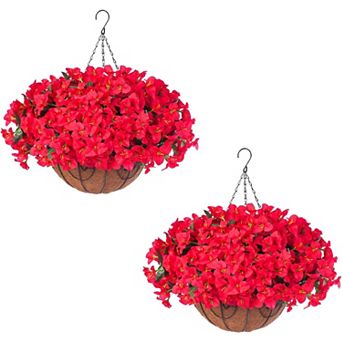 2-Pack Artificial Bougainvillea in Baskets, Outdoor Hanging Flowers for Porch & Patio Decor