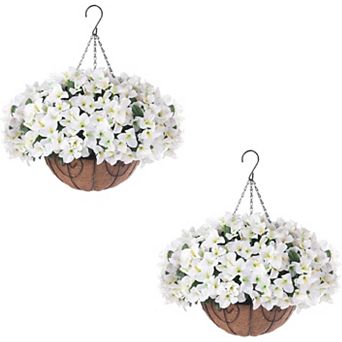 2-Pack Artificial Bougainvillea in Baskets, Outdoor Hanging Flowers for Porch & Patio Decor