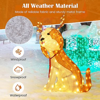 Gymax Lighted Christmas Dog w/ LED Lights 4 Ground Stakes Cable Tiers for Yard Patio
