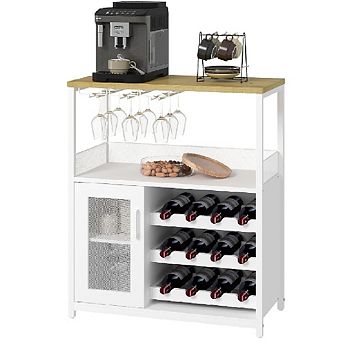 Wine & Coffee Bar Cabinet with Detachable Rack, Adjustable Shelves & Glass Holders for Kitchen