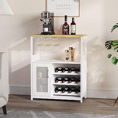 Wine & Coffee Bar Cabinet with Detachable Rack, Adjustable Shelves & Glass Holders for Kitchen