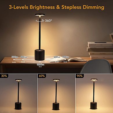 Cordless Table Lamp, Portable LED Desk Lamp & Stepless Dimming for Indoor/Outdoor Use