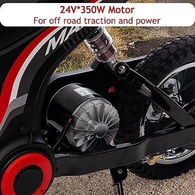 24V 350W Kids Electric Dirt Bike, 3-Speed 5-14.29 MPH Motorcycle w/ Suspension, 135 lbs Max Load