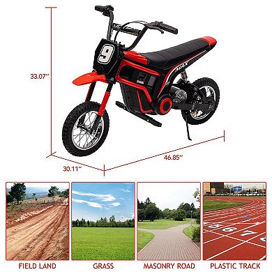 24V 350W Kids Electric Dirt Bike, 3-Speed 5-14.29 MPH Motorcycle w/ Suspension, 135 lbs Max Load