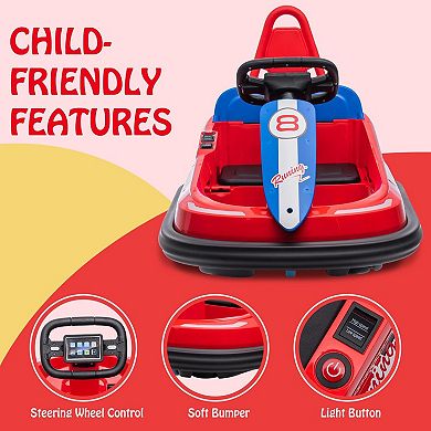 6V Kids Bumper Car for Toddlers, Electric Ride On Toy w/Remote, 360 Degree Spin,2 Speeds,Lights