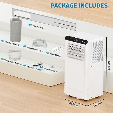 10,000 BTU Portable AC, 3-in-1 Cooling, Dehumidifier & Fan with Remote, 24H Timer, White + Black
