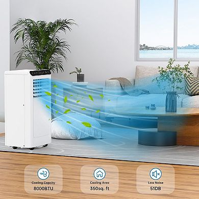 10,000 BTU Portable AC, 3-in-1 Cooling, Dehumidifier & Fan with Remote, 24H Timer, White + Black