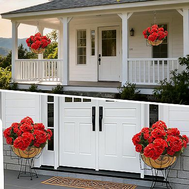 2-Pack Artificial Geraniums in Brown Baskets, Outdoor Hanging Flowers for Porch, Patio&Garden Decor