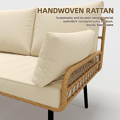 3 Piece Patio Furniture Set,L-Shaped Rattan Patio Set - Detachable Lounger, Tempered Glass Table