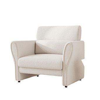 Modern Accent Chair,Faux Lamb Upholstered Boucle Armchair for Living Room, Mid-Century Lounge Chair