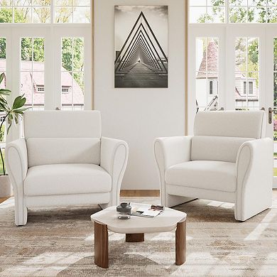 Modern Accent Chair,Faux Lamb Upholstered Boucle Armchair for Living Room, Mid-Century Lounge Chair