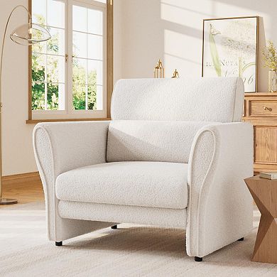 Modern Accent Chair,Faux Lamb Upholstered Boucle Armchair for Living Room, Mid-Century Lounge Chair