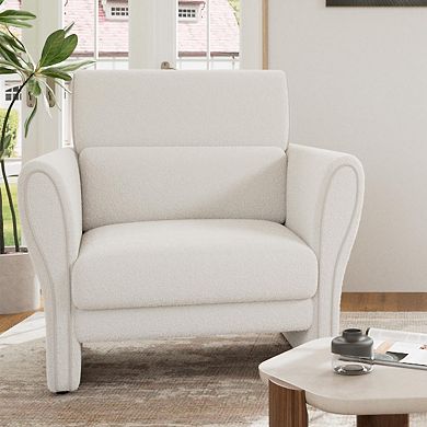 Modern Accent Chair,Faux Lamb Upholstered Boucle Armchair for Living Room, Mid-Century Lounge Chair