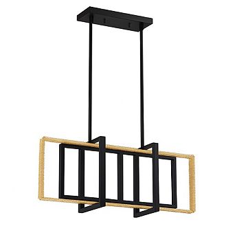 5-Light Kitchen Island Light Fixture, Adjustable Rattan & Metal Pendant Chandelier for Dining Room