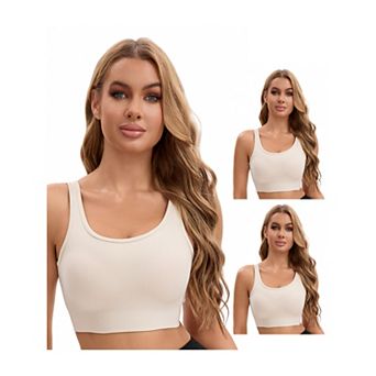 3 Packs Women's Open Back Workout Tank with Built-In Bras Constrast Color Crop Sports Vest