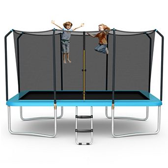 Gymax 8 x 14 FT Rectangular Recreational Trampoline W/ Safety Enclosure Net Ladder Outdoor Blue
