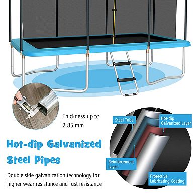 Gymax 8 x 14 FT Rectangular Recreational Trampoline W/ Safety Enclosure Net Ladder Outdoor Blue
