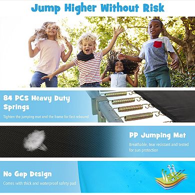 Gymax 8 x 14 FT Rectangular Recreational Trampoline W/ Safety Enclosure Net Ladder Outdoor Blue