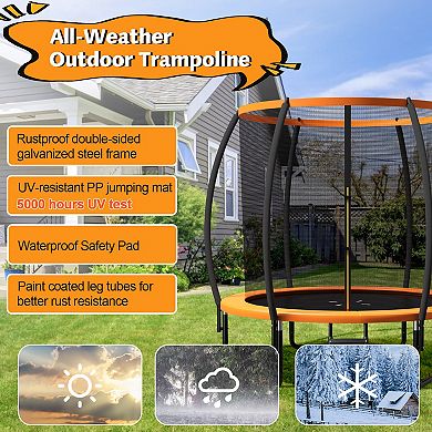 Gymax 8FT Recreational Trampoline w/ Ladder Enclosure Net Safety Pad Outdoor Orange