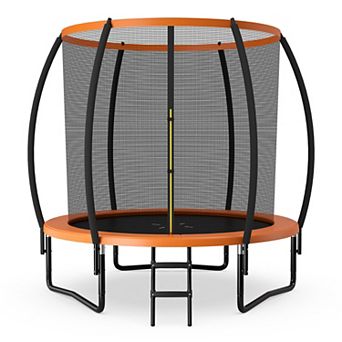 Gymax 8FT Recreational Trampoline w/ Ladder Enclosure Net Safety Pad Outdoor Orange