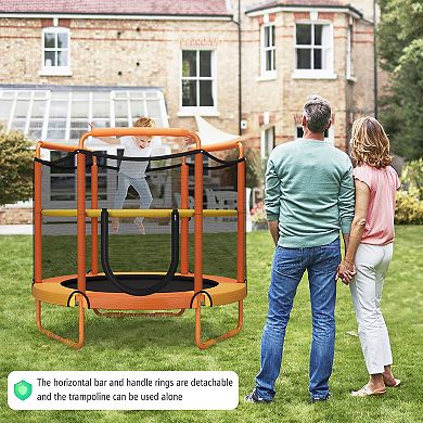 Gymax 5FT Kids 3-in-1 Game Trampoline Seamless W/ Enclosure Net Spring Pad In/ Outdoor