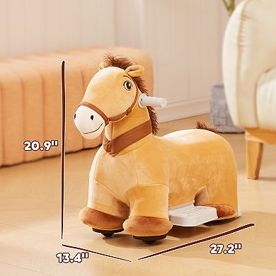 Qaba 6V Electric Ride on Horse with Music Forward, PU Wheels