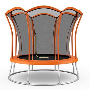 Gymax 10FT Certified Recreation Trampoline w/ Exclusive Flower Shape Enclosure Net Orange