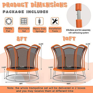 Gymax 10FT Certified Recreation Trampoline w/ Exclusive Flower Shape Enclosure Net Orange