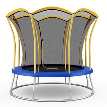 Gymax 10FT Certified Recreation Trampoline w/ Exclusive Flower Shape Enclosure Net Yellow