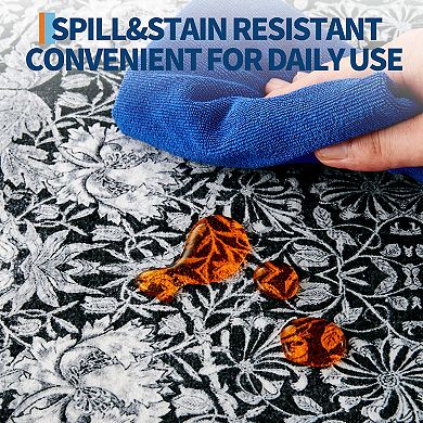Metro Collection Non Slip Stain Resistant Washable Floral Area Rug For Living Room