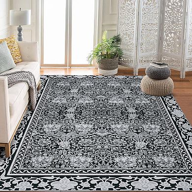 Metro Collection Non Slip Stain Resistant Washable Floral Area Rug For Living Room