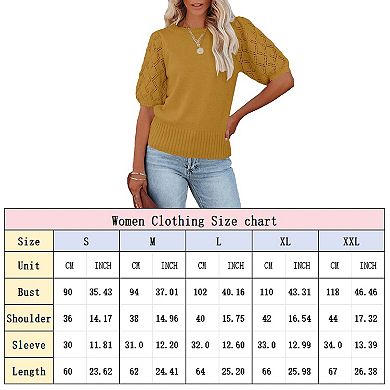 Women's Short Sleeve Knit Top Crew Neck Lightweight Crochet Pullover Summer Tees
