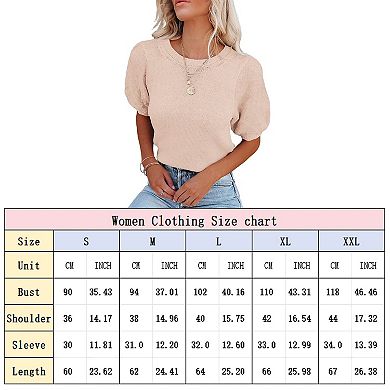 Women's Short Sleeve Knit Top Crew Neck Lightweight Crochet Pullover Summer Tees