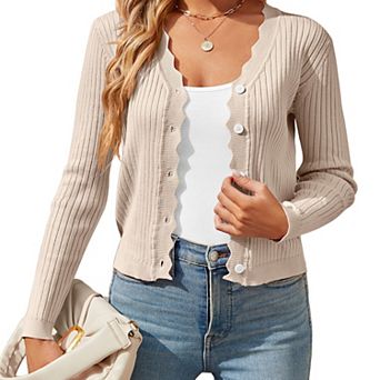Womens Lightweight Knit Cardigan V Neck Long Sleeve Front Button Down Elegant Shrugs for Dresses