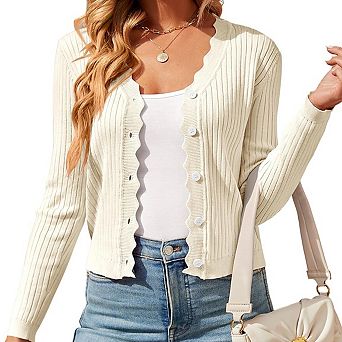 Womens Lightweight Knit Cardigan V Neck Long Sleeve Front Button Down Elegant Shrugs for Dresses