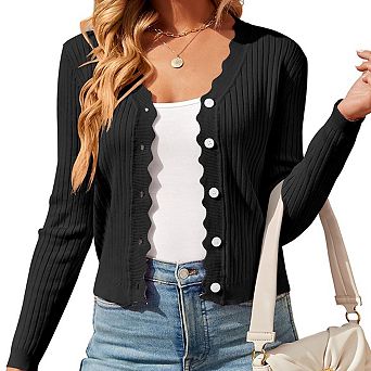 Womens Lightweight Knit Cardigan V Neck Long Sleeve Front Button Down Elegant Shrugs for Dresses