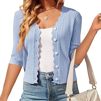 Womens Lightweight Knit Cardigan V Neck Long Sleeve Front Button Down Elegant Shrugs for Dresses