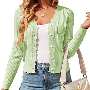 Womens Lightweight Knit Cardigan V Neck Long Sleeve Front Button Down Elegant Shrugs for Dresses