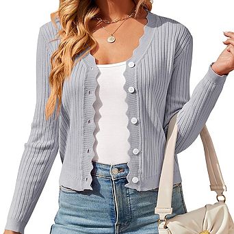 Womens Lightweight Knit Cardigan V Neck Long Sleeve Front Button Down Elegant Shrugs for Dresses