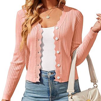 Womens Lightweight Knit Cardigan V Neck Long Sleeve Front Button Down Elegant Shrugs for Dresses