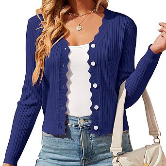 Womens Lightweight Knit Cardigan V Neck Long Sleeve Front Button Down Elegant Shrugs for Dresses