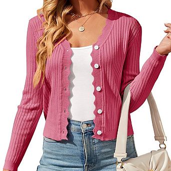 Womens Lightweight Knit Cardigan V Neck Long Sleeve Front Button Down Elegant Shrugs for Dresses