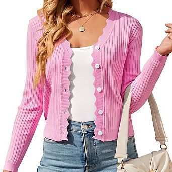 Womens Lightweight Knit Cardigan V Neck Long Sleeve Front Button Down Elegant Shrugs for Dresses